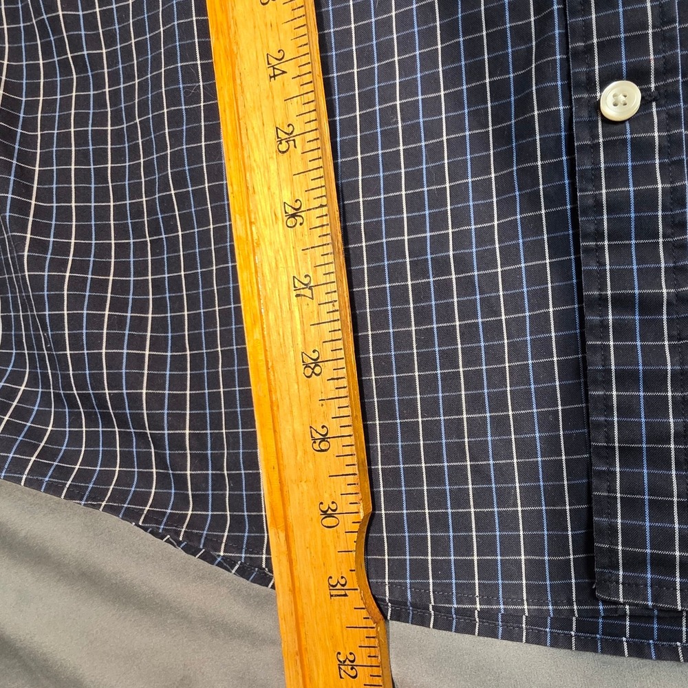Eddie Bauer Mens XL Slim Fit Wrinkle Resistant Navy Windowpane Button Down Shirt - Picture 5 of 6
